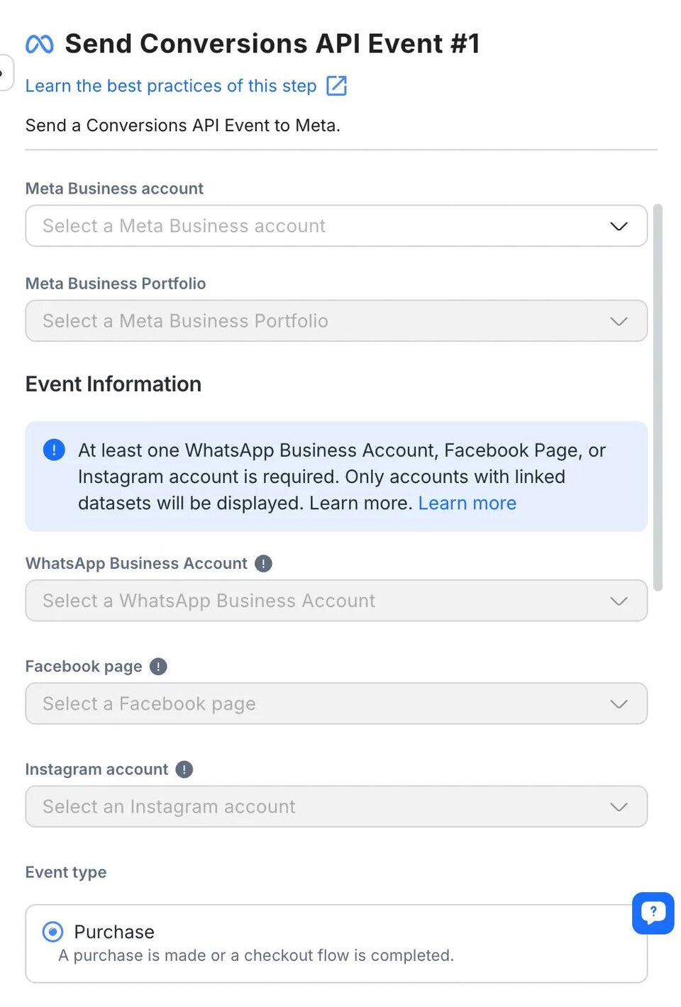  Screenshot of the respond.io Workflow builder showing the Send Conversions API Event step, illustrating how teams send conversion signals back to Meta when a contact reaches a key lifecycle stage.