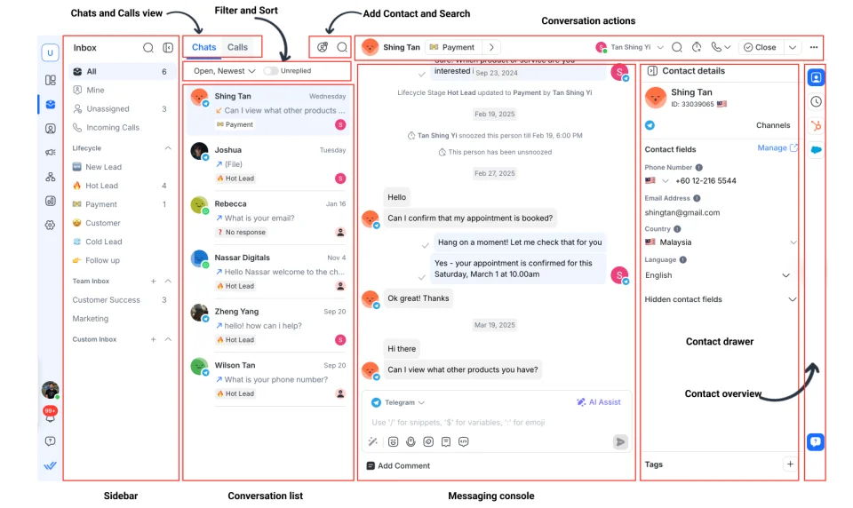 Screenshot of a respond.io customer review praising its seamless integration, reliability and outstanding support, highlighting 24/7 assistance, official WhatsApp partnership and Conversion API (CAPI) integration with Meta.